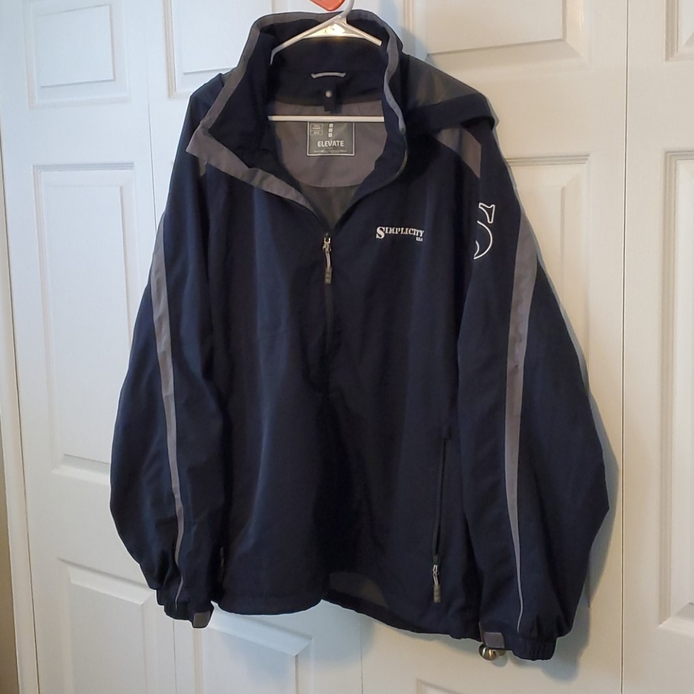Men's Navy Blue Hooded Jacket with Zipper Sz XL